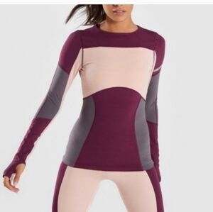 Gymshark Women's Burgundy and Gray Long Sleeve Top